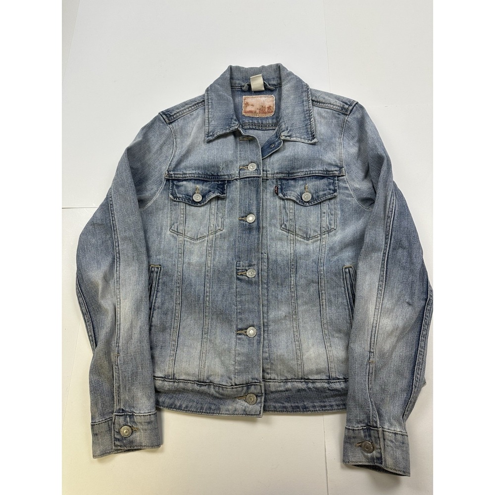 Levis Trucker Jean Jacket Womens Large Blue Medium Wash Denim Button Front